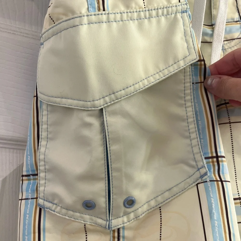 Kirra Men’s Board Shorts Yellow Checkered Pattern Brown Border Drawstring 34 - Picture 5 of 10